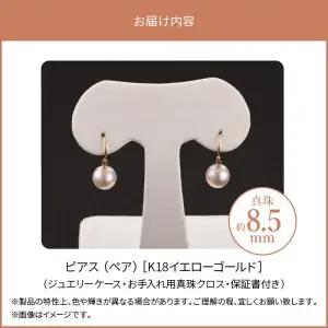 あこや本真珠　ぶら下がりジプシーピアス　真珠8.5ｍｍ　K18イエローゴールド T04004