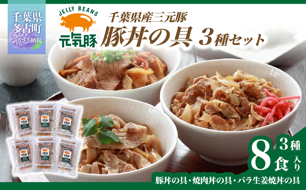 元気豚　豚丼の具セット(3種8食入)【配送不可地域：離島・沖縄県】 TAKB052