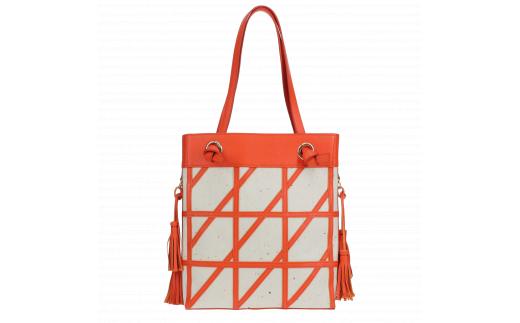 【秋の大感謝祭開催中！飛騨牛が抽選で当たる】【和然WASHIKA】幾何学模様ショルダーバッグ 美濃の手漉き和紙×本革 カラー：オレンジ