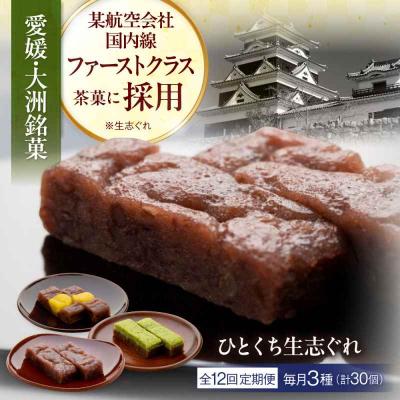 ふるさと納税 大洲市 【全12回定期便】大洲銘菓 ひとくち生志ぐれ 3種30個入り ギフト箱入り [AGCB022]