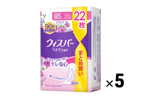 ウィスパー うすさら安心 女性用 軽度尿ケア製品 さわやかな香り 85cc 24cm 22枚 5パック パンティーライナー P&G 日用品 女性 用品 消耗品 吸水シート 尿漏れパッド 尿漏れ 尿ケア 吸水ケア 吸水ナプキン スリム 吸水 消臭 兵庫 兵庫県 明石 明石市
