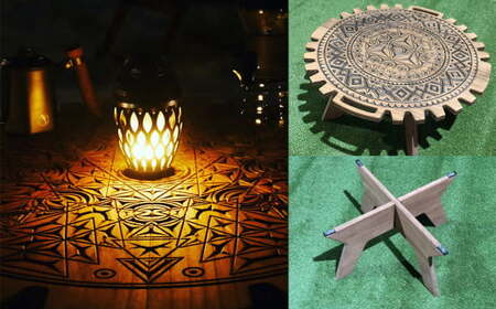 【チーク】スプリットテーブル　Ancestor アンセスター（1台）【専用袋付き】（幅 860mm×奥行 860mm×高さ 400mm）机 テーブル 彫刻 キャンプ コンパクト 木目 軽量 アウトドア