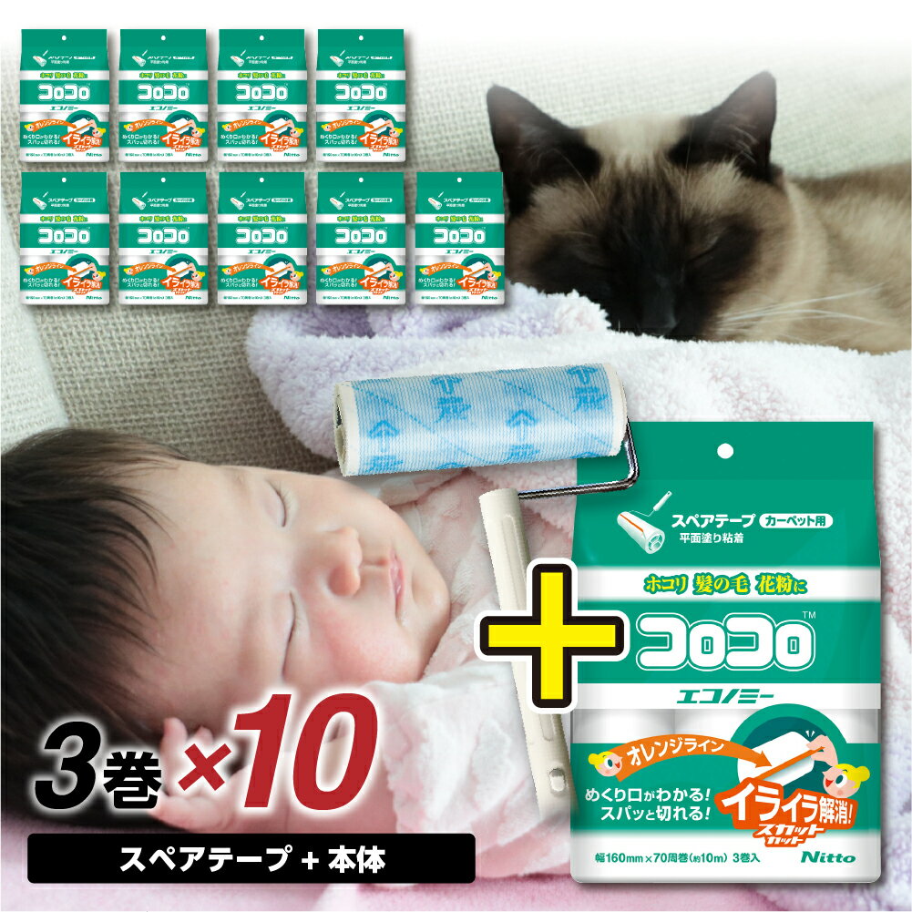 【ふるさと納税】≪ニトムズ≫コロコロ スペアテープ エコノミー スカットカット 3巻入り×10袋（計30本）＋フロアクリン ジョイントトレイ セット 粘着スペアテープ 粘着テープ 粘着クリーナー 粘着ローラー ソファ クリーナー 猫 犬 ペット用品 掃除 日用品 愛知県 豊橋市