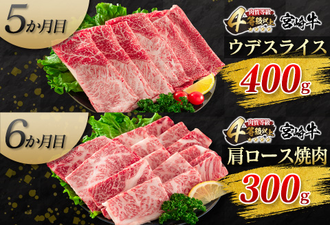 6か月 お楽しみ 定期便 宮崎牛 焼肉 スライス セット 総重量2.2kg 肉 牛 牛肉 黒毛和牛 国産 すき焼き しゃぶしゃぶ 焼き肉 送料無料_KB1-23