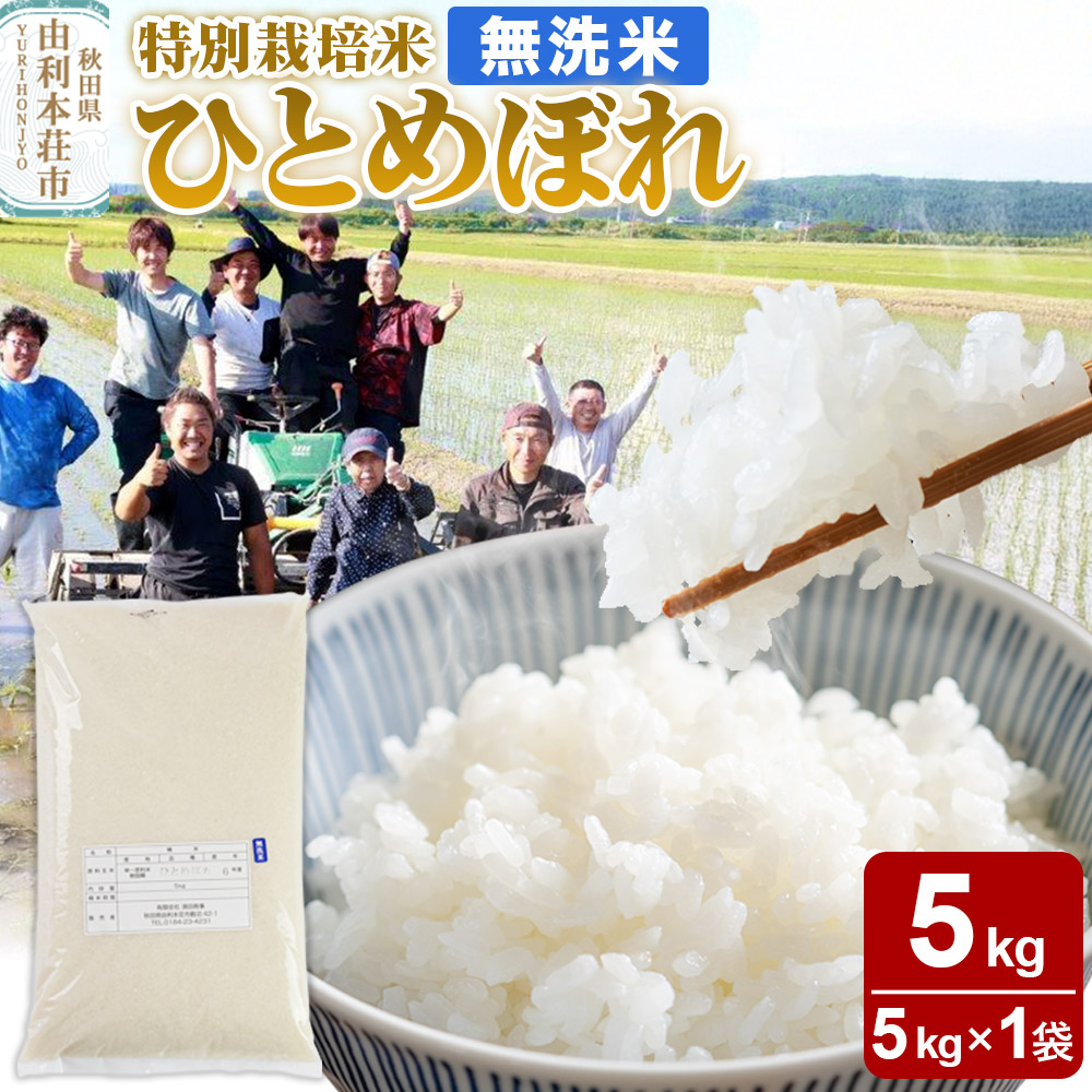 【無洗米】秋田県由利本荘市産 特別栽培米 ひとめぼれ 5kg（5kg×1袋）令和7年産