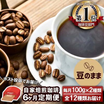 ふるさと納税 小郡市 【6か月定期便・ポスト投函】自家焙煎コーヒー豆 100g×2袋 全12種[No5354-0229]