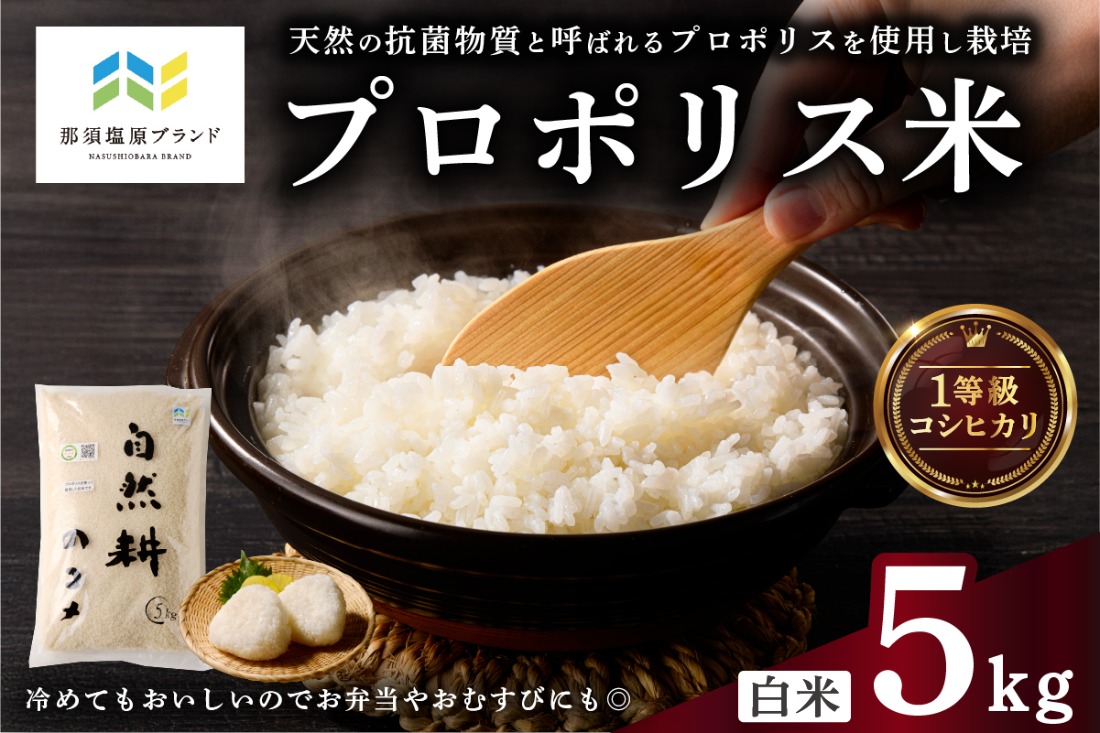 ns063-002 【那須塩原ブランド認定品】プロポリス米（1等級コシヒカリ 白米5kg)【令和7年度産米】