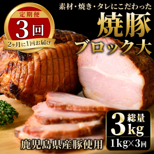 No.876 ＜定期便・全3回(隔月)＞鹿児島県産の焼豚大ブロック(計1kg・約500g×2本×3回)【薩摩ファームブロスト】