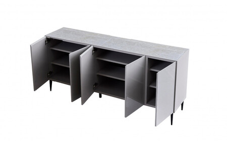 サイドボード 180cm リスボン グラスグレー(GGY)×マーブルホワイト 【モーブル／大川家具】