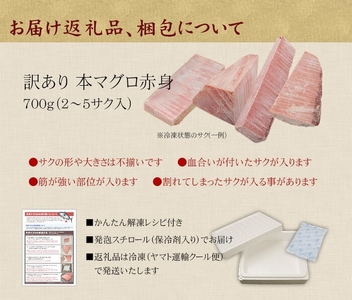 【定期便/隔月/計3回】本マグロ訳あり赤身700g（計2.1kg）【DG011-tk3】