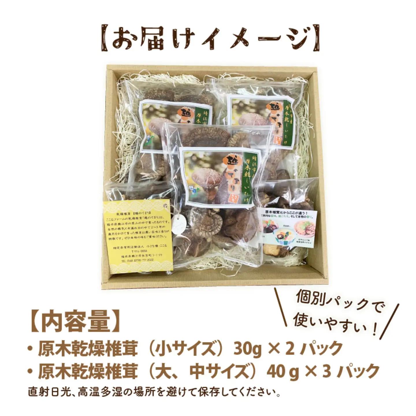 鯖江市産 原木乾燥椎茸「越のてまり」 （大・中サイズ）3パック &（小サイズ）2パック　計5パック　野菜　きのこ