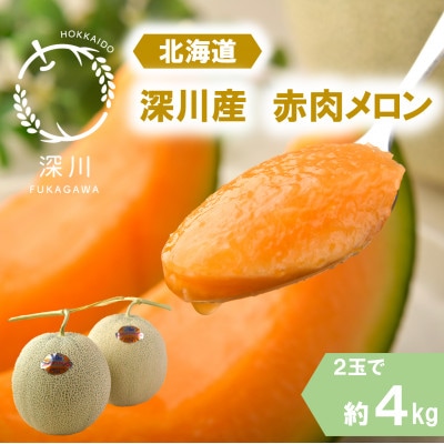 〈令和8年産〉〈先行受付〉深川産北斗メロン(赤肉メロン)　優品または秀品・2玉入(約4kg)【1436835】