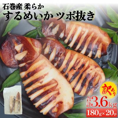 ふるさと納税 石巻市 訳あり 石巻産 柔らか するめいか ツボ抜き 海鮮 BBQ 冷凍 下処理済み 180g × 20P