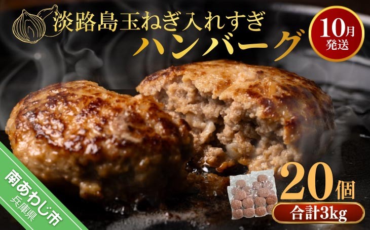 
            【R7.10月発送】淡路島玉ねぎ入れすぎハンバーグ ３kg（150ｇ×20個） 冷凍
          