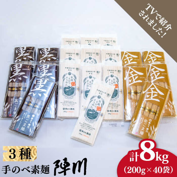 【手のべ陣川：ふるさと納税 限定商品】 島原 有機 手延べ そうめん 手延べ ごま麺 詰合せ 8kg / TA-200/ 南島原市 / ながいけ [SCH030]