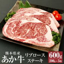 【ふるさと納税】A3～A4ランク あか牛 リブロースステーキ 600g(200g×3枚) 肉 お肉 牛肉 和牛 リブロース ステーキ ステーキ用 くまもとあか牛 冷凍 国産 九州 熊本県 西原村産 送料無料