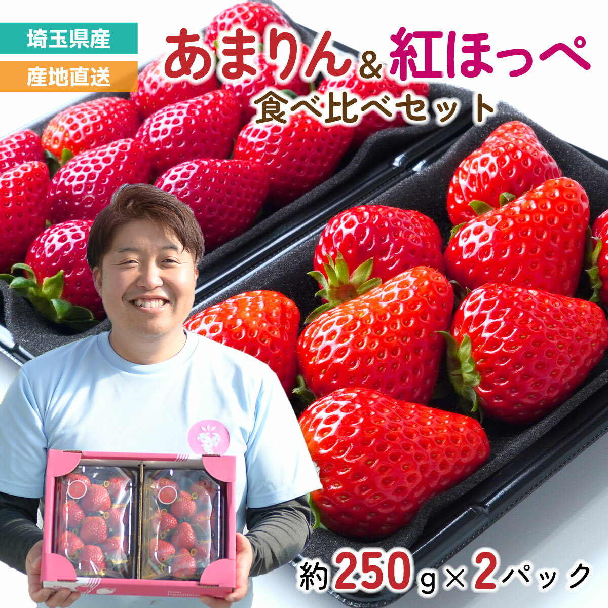 【ふるさと納税】いちご あまりん 紅ほっぺ 食べ比べセット 2パック 約500g (あまりん 約250g/パック 9～15粒・ 紅ほっぺ 約250g/パック 4〜12粒) | イチゴ 苺 甘い 甘み 埼玉県オリジナル品種 大粒 新鮮 期間限定 ギフト 贈り物 国産 産地直送 solfarm 埼玉県 東松山市