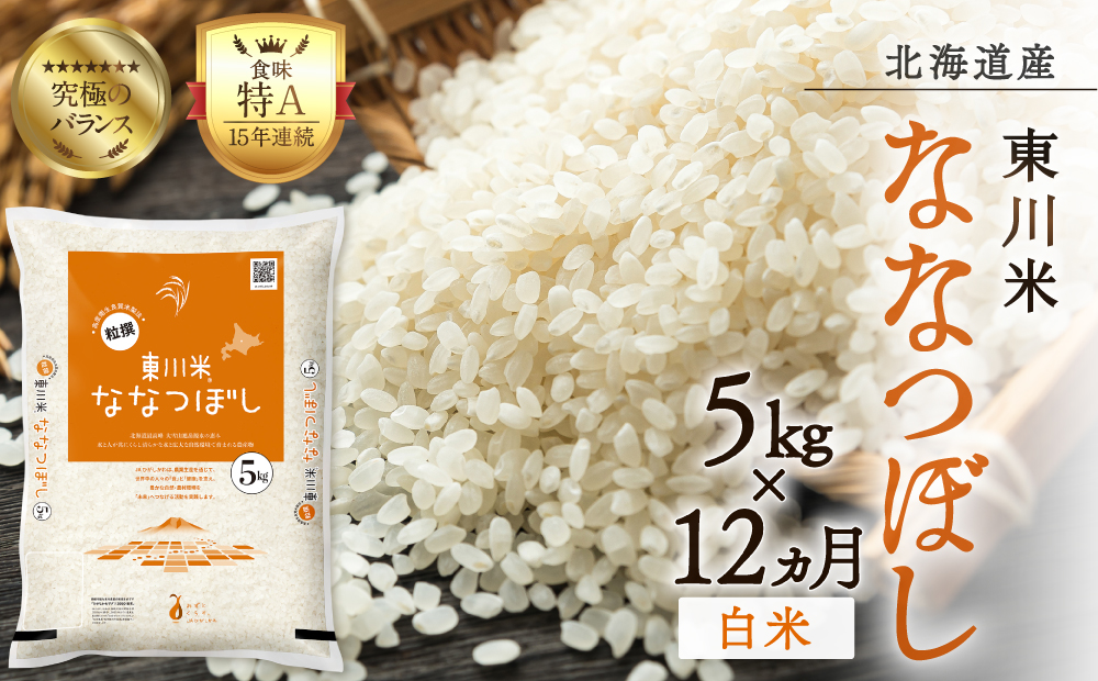 【R７年産新米】【12ヵ月定期便】東川米 ななつぼし「白米」 5kg（2026年3月下旬より発送予定）