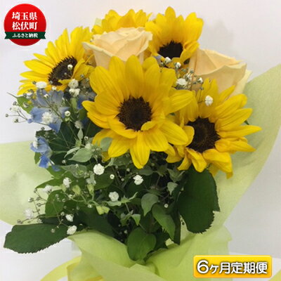 【ふるさと納税】季節のおすすめ花束M　6ヶ月定期便 生花 プロ厳選 お花 ブーケ 自宅用 店舗用 華やか ギフト 贈り物 玄関 リビング インテリア 植物 机上 デスク上 お楽しみ