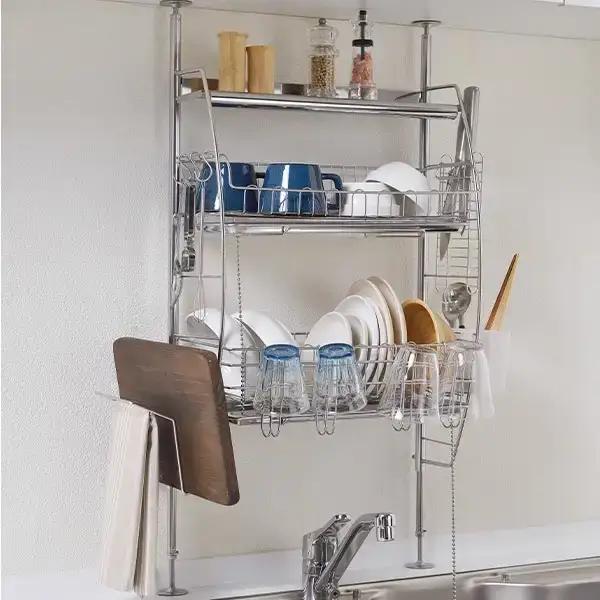 流れるつっぱり水切りラック シルバー ステンレス 燕三条製 キッチン用品 bwsSELECTION [ビーワーススタイル]