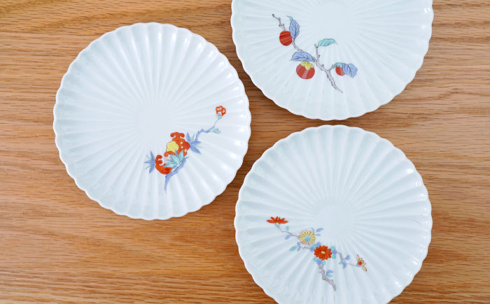 【波佐見焼】花しのぎ 取皿 錦3柄セット ざくろ・柿・菊【団陶器】 [PB208]