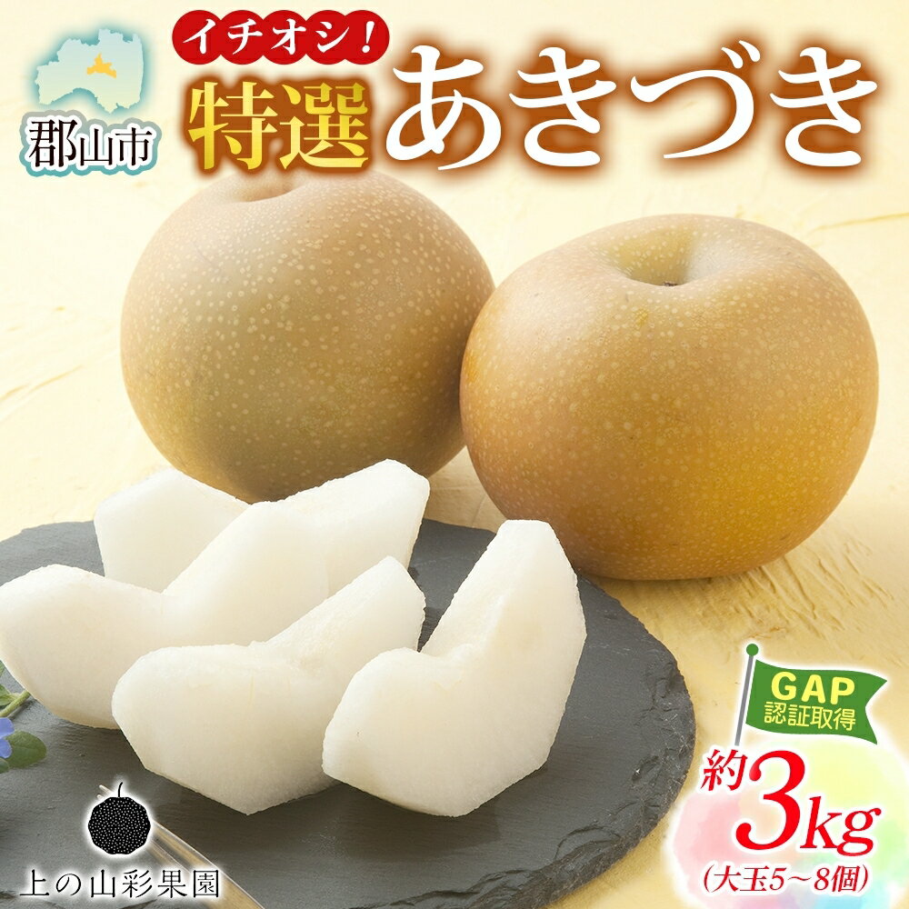 【ふるさと納税】特選 あきづき 約3kg 大玉 5～8個 なし 梨 ナシ もぎたて 甘い 旬 果物 GAP 認証 産地直送 贈り物 贈答用 送料無料 上の山 彩果園 福島県 郡山市　お届け：2025年9月15日～10月5日