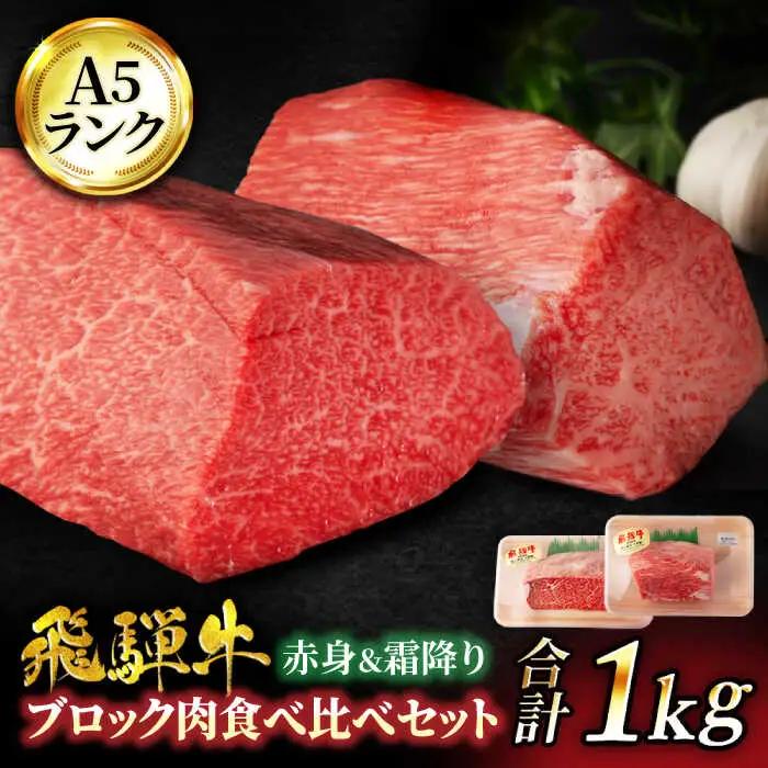 飛騨牛ブロック肉 飛騨牛食べ比べセット（赤身＆霜降り）計1kg【マルゴー】[MBE051]