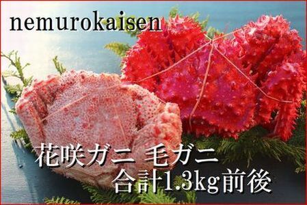 ＜12月22日決済分まで年内配送＞【北海道根室産】花咲ガニ1尾・毛がに1尾(2種計1.3kg前後) D-57039