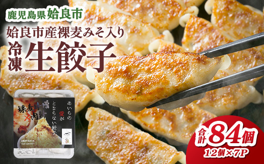 冷凍餃子 黒豚 国産野菜 姶良産はだか麦みそ 計84個(12個×7P) あいらの愛がとまらない餃子 味噌だれ付き ジューシー ストック 餃子パーティー (a836)