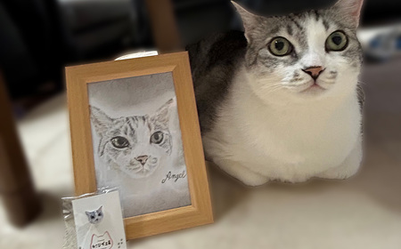 【うちの子似顔絵オーダーメイド】似顔絵の原画とピンバッジ3個セット　170P7801