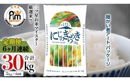 【 定期便 6ヶ月 】 茨城県 筑西市産 にじのきらめき 5kg ( 障がい者アート パッケージ ) ( 5kg × 1袋 ) 令和7年産 精米 米 お米 コメ 白米 茨城県 筑西市 三ツ星 マイスター [CH028ci]