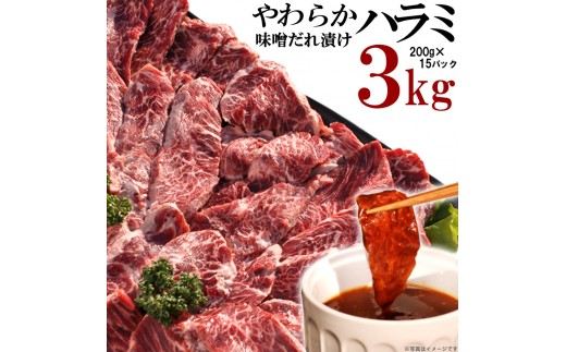 やわらかハラミ味噌だれ漬け3kg（200ｇ×15）