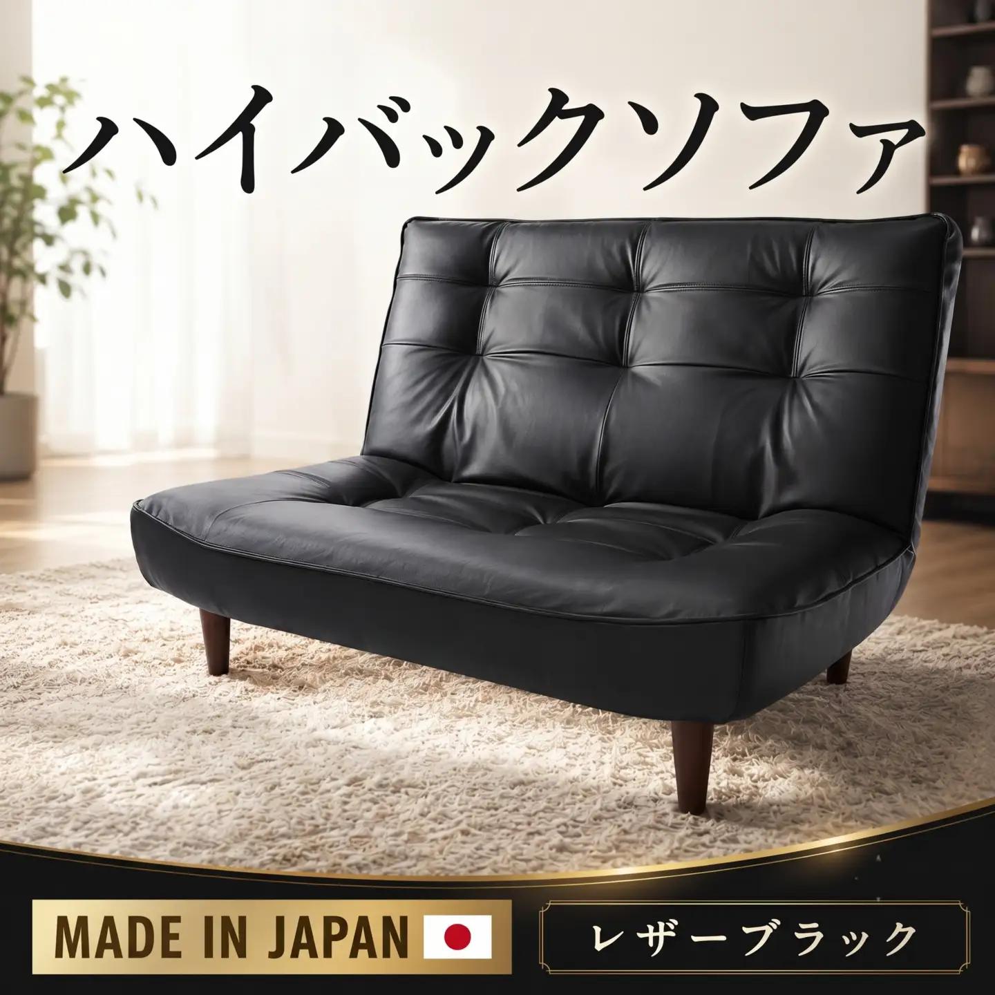 和楽ハイバックソファ2P　A40PVCレザーブラック ／ 家具 インテリア おしゃれ 椅子 神奈川県 No.548