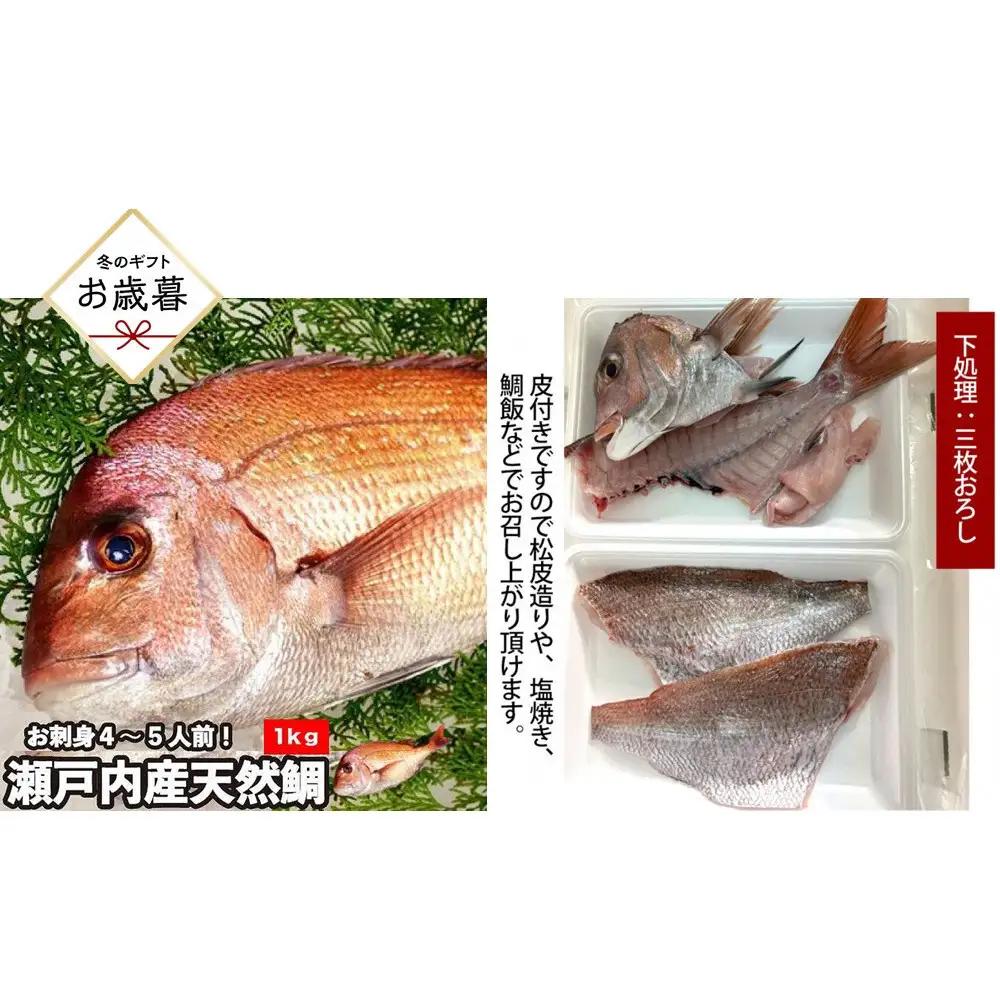 【お歳暮】【三枚おろし皮付き】活き締め真鯛1尾（約1kg）タイ たい 刺身 鍋