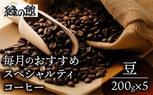 自家焙煎珈琲店「緑の館」／毎月のおすすめスペシャルティコーヒー 200g×4種＋ブレンド 200g×1種（計1kg）コーヒー豆 珈琲