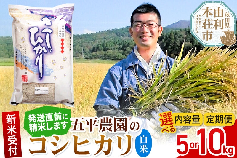 
                  《令和8年産 新米受付》【白米】コシヒカリ【選べる容量 5kg／10kg＋お届け回数 1回～】秋田県産 五平農園のコシヒカリ 《12月発送予定》 [コシヒカリ 新米受付 米 お米 こめ 白米 精米 ブランド米 ご飯 ごはん おにぎり食卓 秋田県産 秋田県 由利本荘市]
                