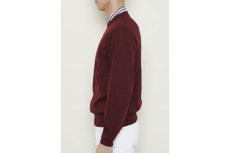 日本製 カシミヤ100% 丸首セーター ワイン Lサイズ [2542]