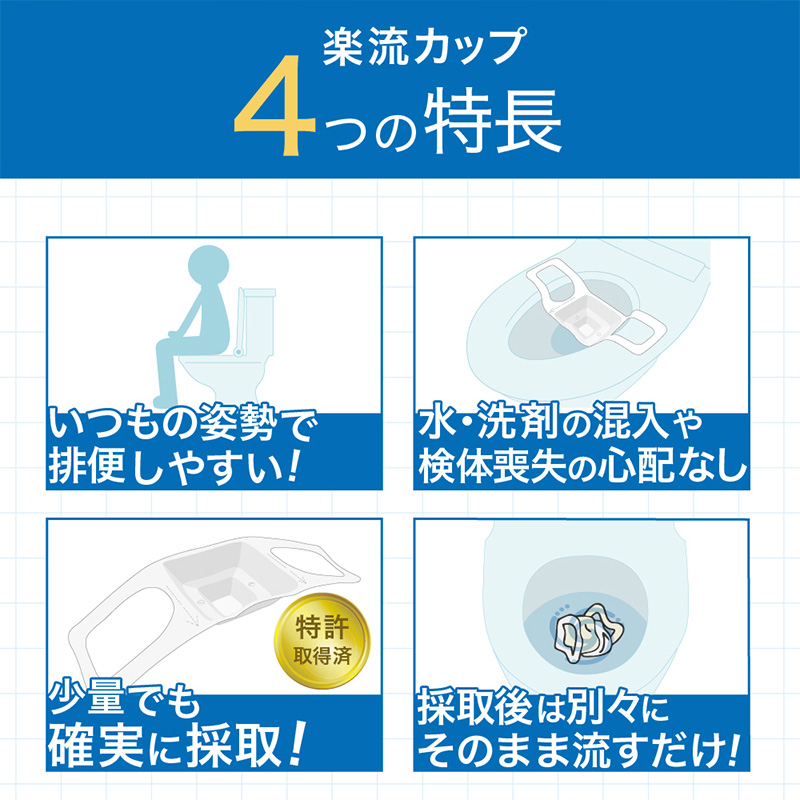楽流カップワイド 検便採便用カップ【立体形状によりトイレ水に浮べず中空で採取 トイレ流せるタイプ】50枚 FY25-424
