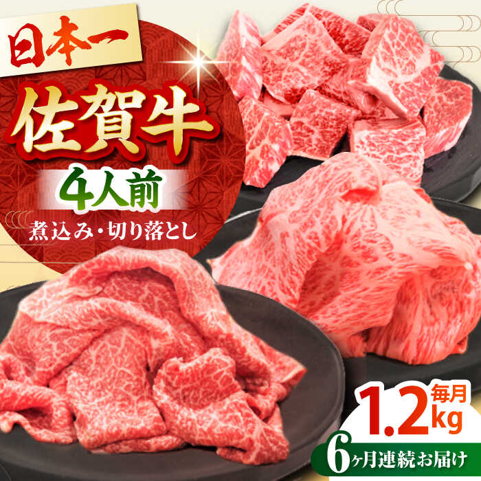 【ふるさと納税】【全6回定期便】佐賀牛 4人家族向け 普段使いセットA ( 切り落とし 角切り ) 【田中畜産牛肉店】 [HBH036]