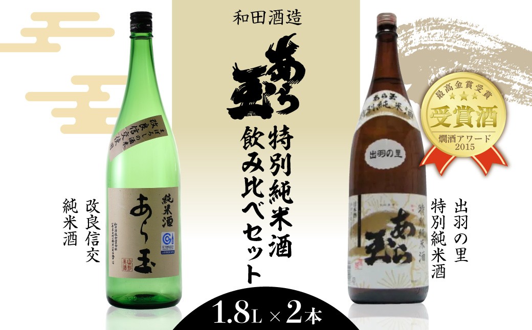 
                  出羽の里＆改良信交  あら玉純米酒飲み比べセット（1,800ml×2本） ka014-019j010 (出羽の里 改良信交 あら玉 飲み比べ 純米酒 特別純米酒 日本酒 地酒 酒 お酒 お取り寄せ 特産品 送料無料)
                