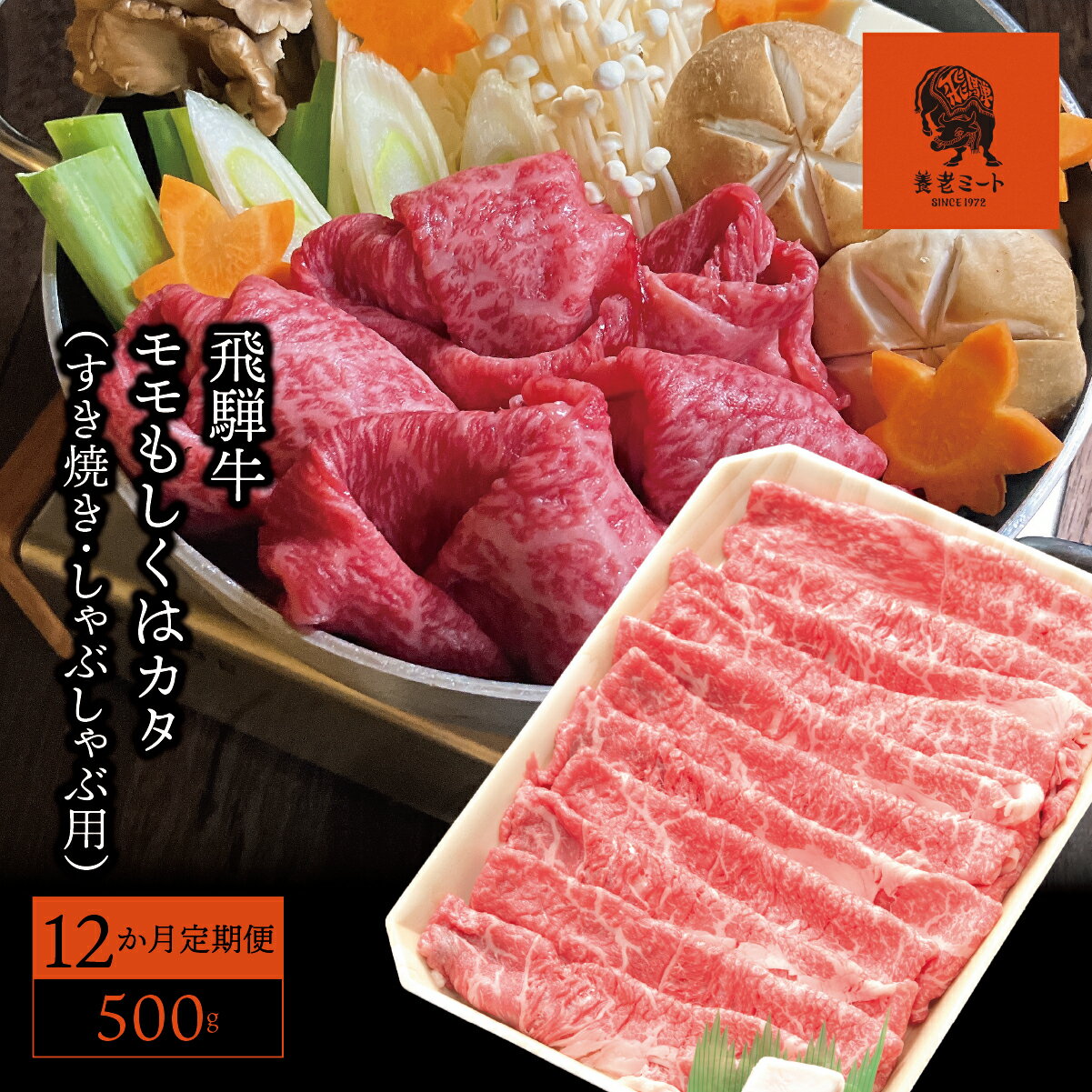 【ふるさと納税】AJ-15 【12か月定期便】【飛騨牛】モモもしくはカタ 500g (すき焼き・しゃぶしゃぶ用)