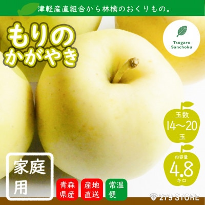 10月中旬頃発送 もりのかがやき 家庭用 5キロ箱 4.8kg 14～20玉 津軽りんご 産地直送【配送不可地域：離島】