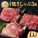 【ふるさと納税】 宮崎牛 焼きしゃぶ 3種 計1.1kg - 肉質等級等4級以上 肉 牛肉 国産 国産牛 黒毛和牛 宮崎牛 A4 A5 4等級 5等級 ミヤチク カタロース モモ ウデ セット 焼きしゃぶ すき焼き しゃぶしゃぶ 食べ比べ 宮崎県 川南町 送料無料 D00604