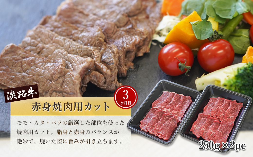 【定期便3ヶ月2025年11月発送～】淡路牛 赤身肉の定期便（赤身ミニステーキ・赤身サイコロステーキ・赤身焼肉用カット）　　[定期便 赤身 ステーキ 焼肉 定期便 赤身 赤身肉 ステーキ 焼肉]