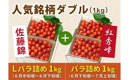《先行予約 2025年度発送》さくらんぼ人気銘柄ダブル（佐藤錦1kg &紅秀峰1kg） FSY-0148