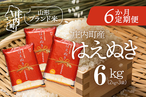 ＜5月中旬発送＞庄内米6か月定期便！はえぬき 6kg【入金期限：2026.4.25】2kg×3袋 ブランド米 米 国産 単一原料米 山形 庄内平野 コシヒカリの原点、亀の尾発祥の地 庄内 定期