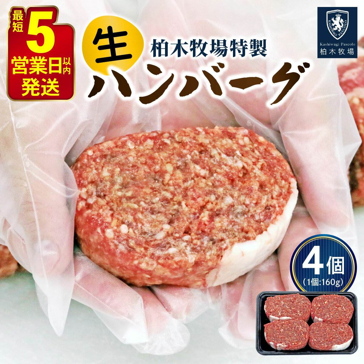 【ふるさと納税】柏木牧場特製 生ハンバーグ 160g×4個 [国産牛100%] ジュワッと肉汁まで美味い！(冷蔵配送)｜国産 ハンバーグ 冷蔵 グルメ ギフト お惣菜 惣菜 [0354]