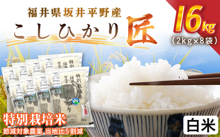 令和7年産 特別栽培米 コシヒカリ匠 16kg（2kg×8袋） 節減対象農薬当地比5割減【白米】お米 コシヒカリ [G-2909_01]