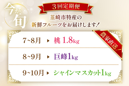 【2027年発送】【先行受付 定期便】 季節の果物 3回定期便 桃 1.8kg 巨峰 1kg シャインマスカット 1kg NS-1015