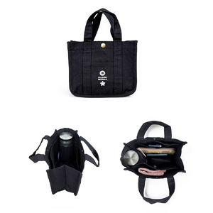 【ブラック】水筒が倒れない仕切り帆布ミニトートバッグ  静岡県 牧之原市 REVOLLA